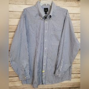Jos. A. Banks Royal Blue Stripe Button Down Mens Dress Shirt Long Sleeve 17.5x35